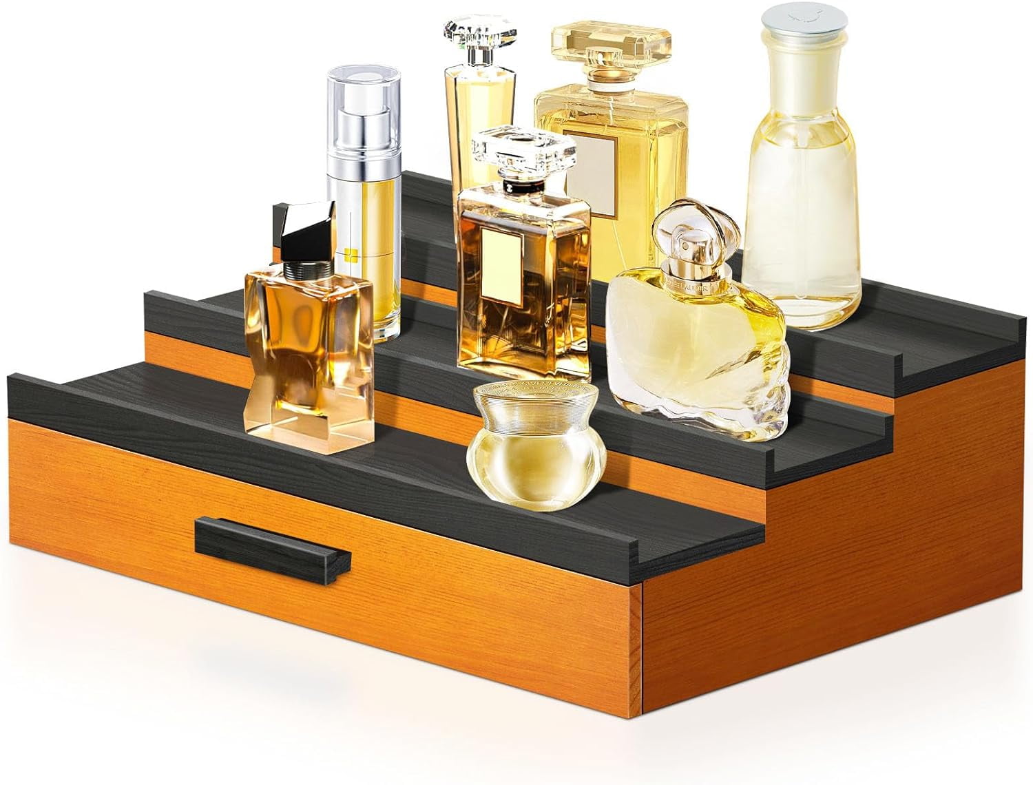 FLYNOVA Wooden Cologne Organizer for Men Women,3 Tier of Elevated