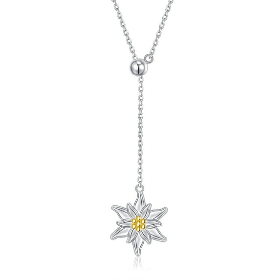 FLYOW 925 Sterling Silver Oktoberfest Jewelry Edelweiss Pendant Adjustable Y Shaped Lariat Necklace for Women Birthday Gifts C87