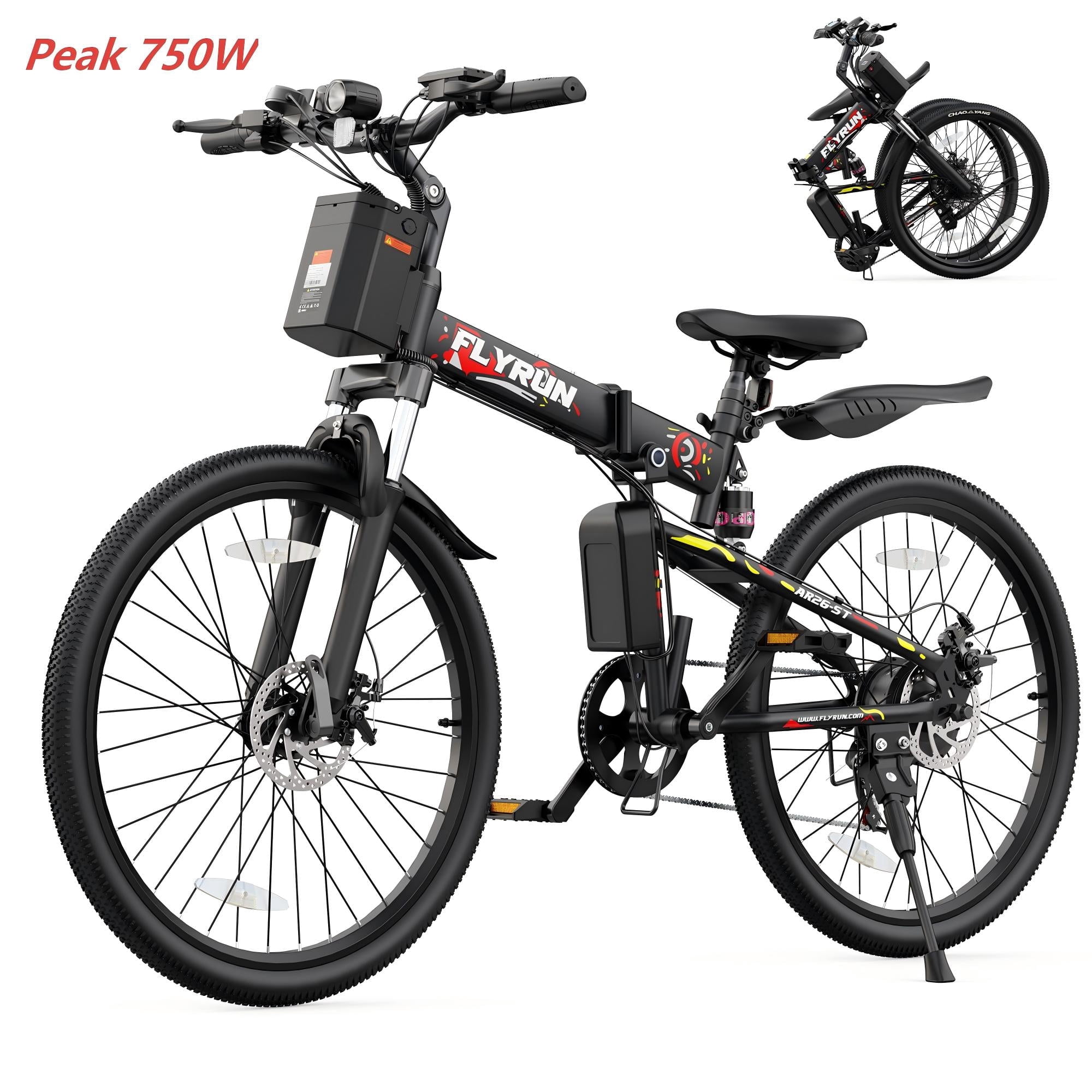 FLYRUN 26" Electric Bike for Adults,Foldable Ebike with Peak 750W Motor,20MPH,48V 374.4Wh Removable Battery,Full Suspension,7-Speed Gears,LCD Display,UL2849