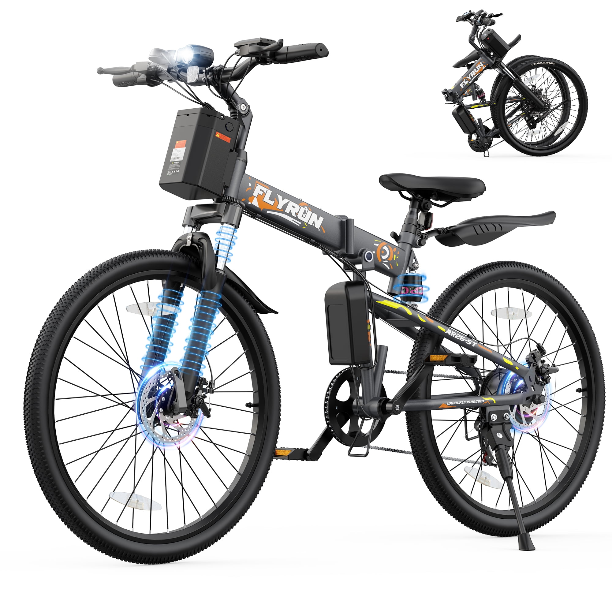 FLYRUN 26" Electric Bike,7-Speed City Bicycle for Adults,Folding Ebike with Peak 750W Motor,48V 374.4Wh Removable Battery,LCD Display,Up to 20 MPH,UL2849