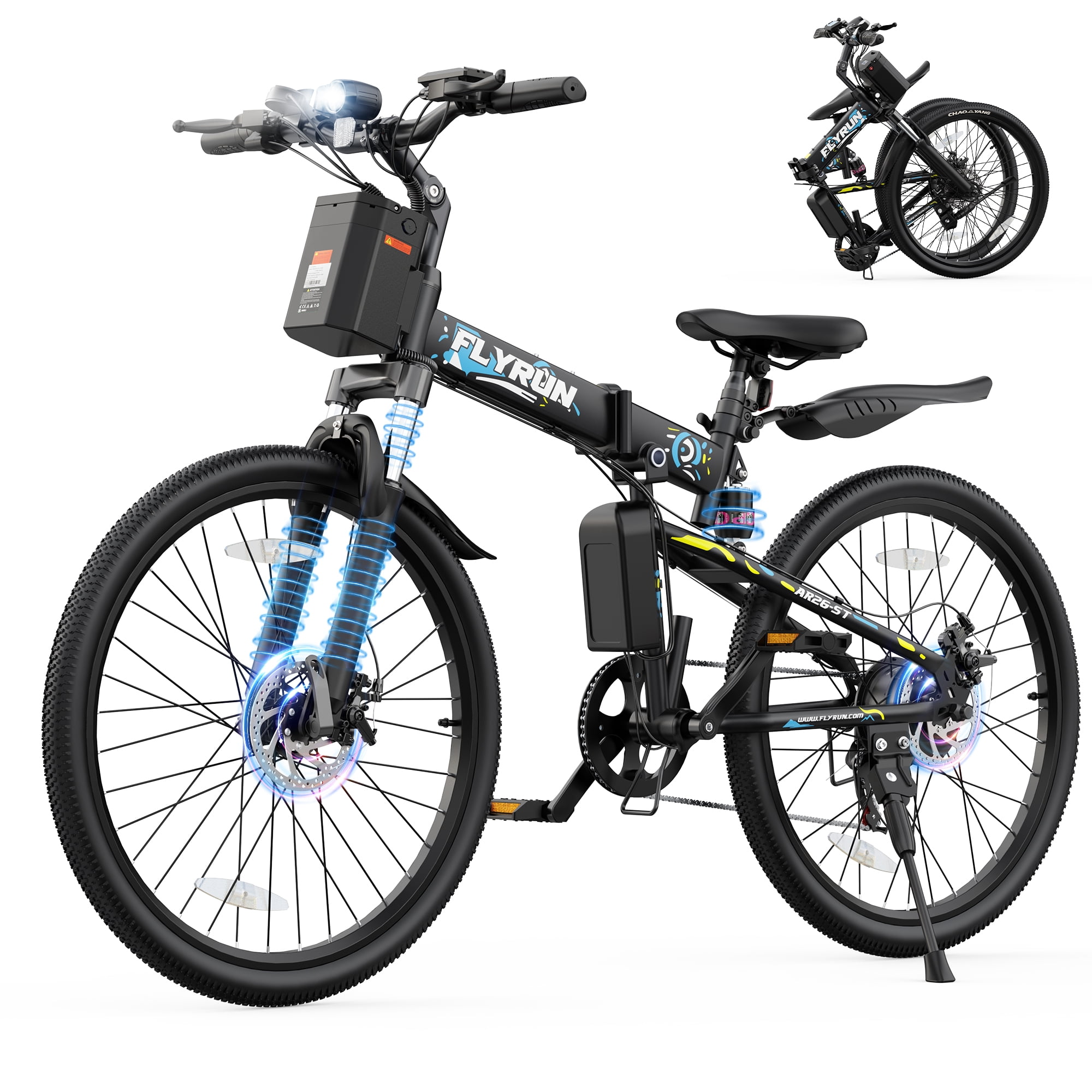 FLYRUN 26" Electric Bike,7-Speed City Bicycle for Adults,Folding Ebike with Peak 750W Motor,48V 374.4Wh Removable Battery,LCD Display,Up to 20 MPH,UL2849