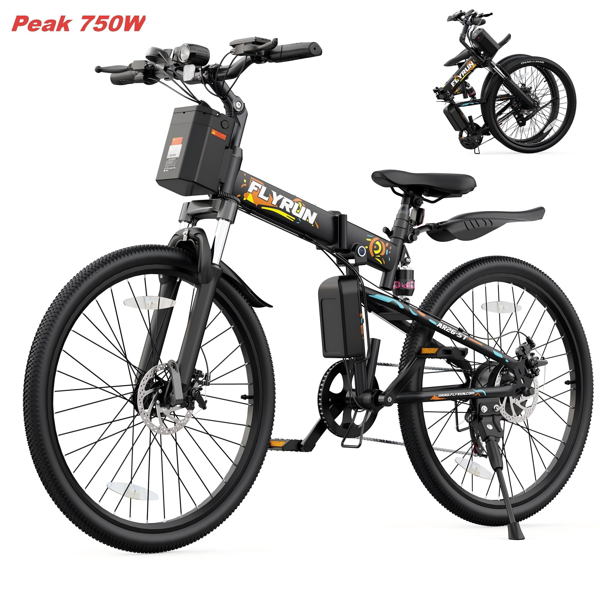 FLYRUN 26" Electric Bike,7-Speed City Bicycle for Adults,Foldable Ebike with Peak 750W Motor,48V 374.4Wh Removable Battery,LCD Display,Full Suspension,Up to 20 MPH,UL2849