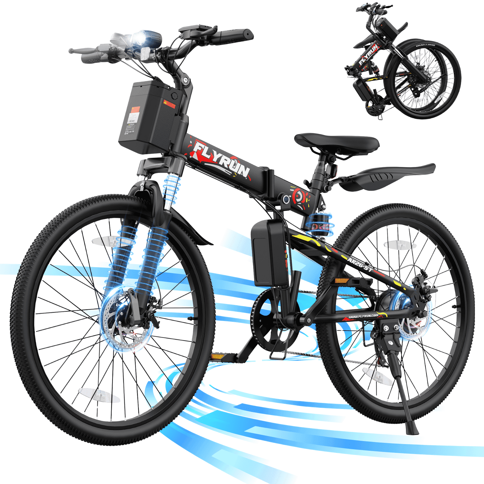 FLYRUN 26" Electric Bike for Adults,Folding Ebike with Peak 750W Motor,48V 374.4Wh Removable Battery,LCD Display,Up to 20 MPH,UL2849