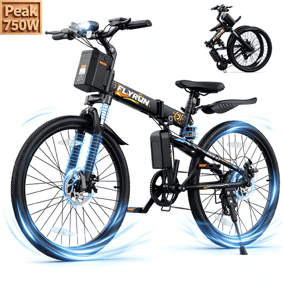 FLYRUN 26" Electric Bike for Adults,Folding Ebike with Peak 750W Motor,48V 374.4Wh Removable Battery,LCD Display,7-Speed Gears,up to 20 mph,UL2849
