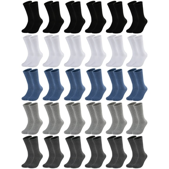 FLYRUN 30 Pairs Mens Lightweight Crew Socks Long Socks
