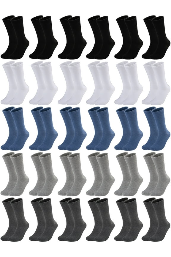 30 Pairs Mens Lightweight Crew Socks Long Socks