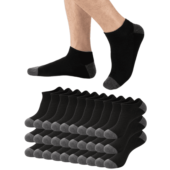 FLYRUN 30Pairs Mens No Show Socks Cushion Low Cut Breathable Socks for Men Value Packs