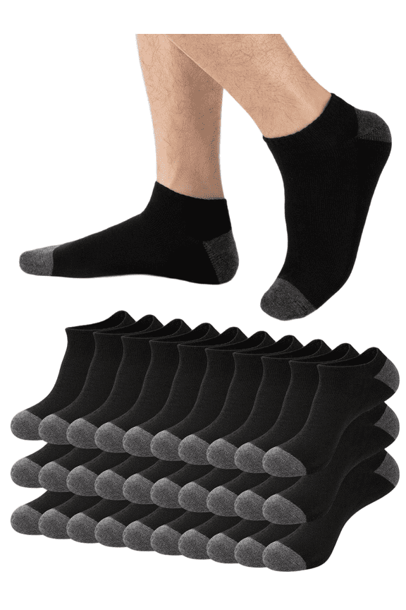 30Pairs Mens No Show Socks Cushion Low Cut Breathable Socks for Men Value Packs