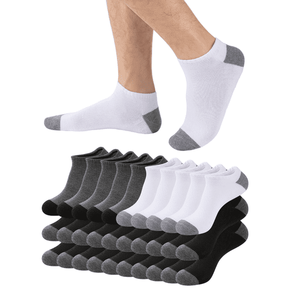 FLYRUN 30Pairs Mens No Show Socks Cushion Low Cut Breathable Socks for Men Value Packs