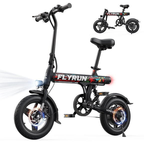 FLYRUN Folding Electric Bike, 14" Tires Ebike for Adults, 500W Peak Motor, 36V Battery, 25Mile Range,20 MPH Ebike,RedUL2849