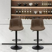 FLYSKY Bar Stools Set of 2 Back and Armrest Vintage Leather Modern Bar Chairs for Home and Kitchen
