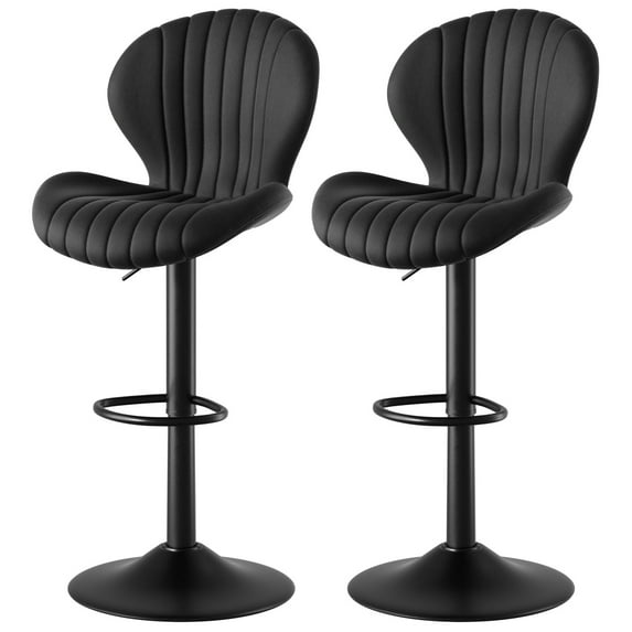 FLYSKY Bar Stools Set of 2 -Faux PU Leather Bar Chairs with Back, Adjustable Swivel Bar Stool, Black