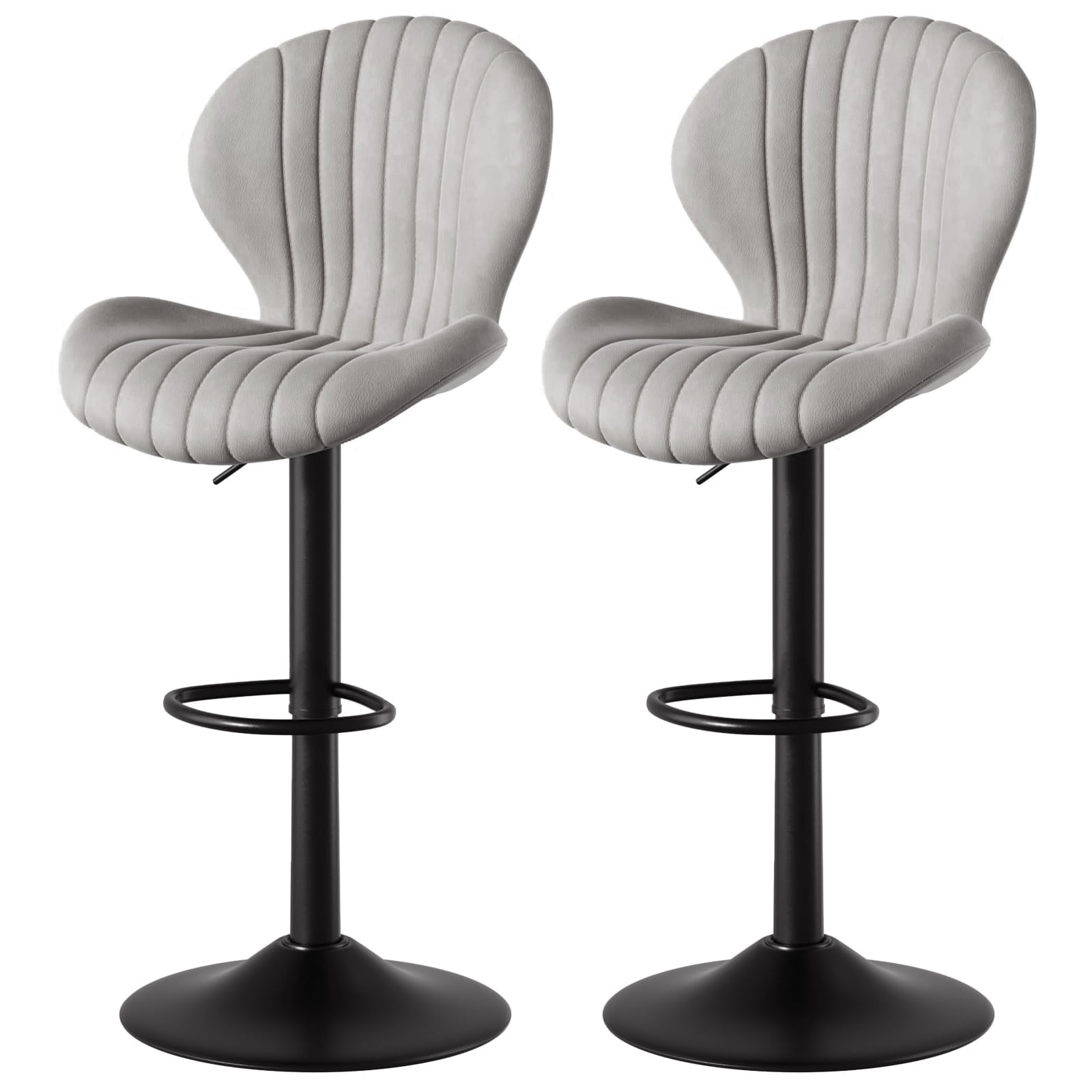 Light Gray Faux Leather Adjustable Swivel Bar Stools with Metal Pedestal Base