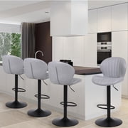 FLYSKY Bar Stools Set of 4 -Faux PU Leather Bar Chairs with Back, Adjustable Swivel Bar Stool, Light Gray
