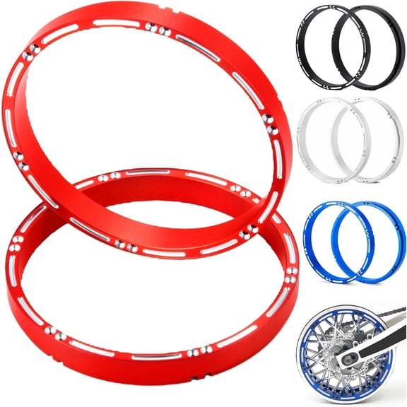 FLYXM 2Pcs Rear Wheel Reinforcement Rings Aluminum 7075 RC Wheel Outer Rings 108 * 13mm for LOSI 1/4 Promoto MX RC Motorcycle Upgraded Parts (Red)