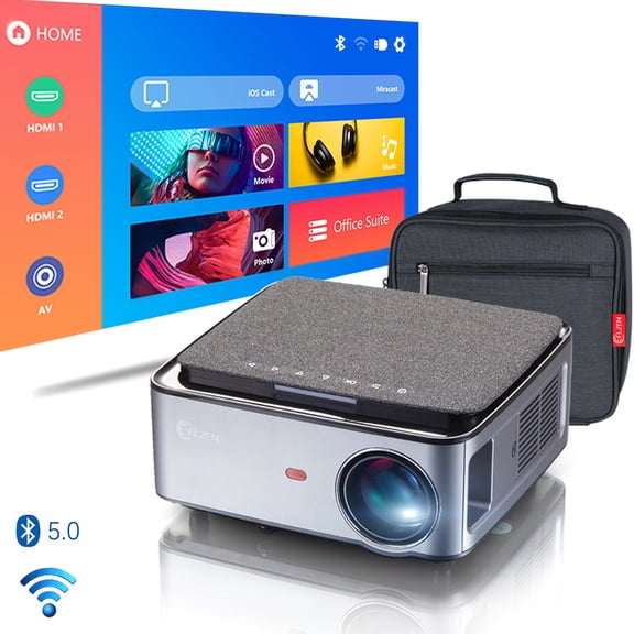 FLZEN MX 1080p LCD Multimedia Projector with HDMI Cable, Gray