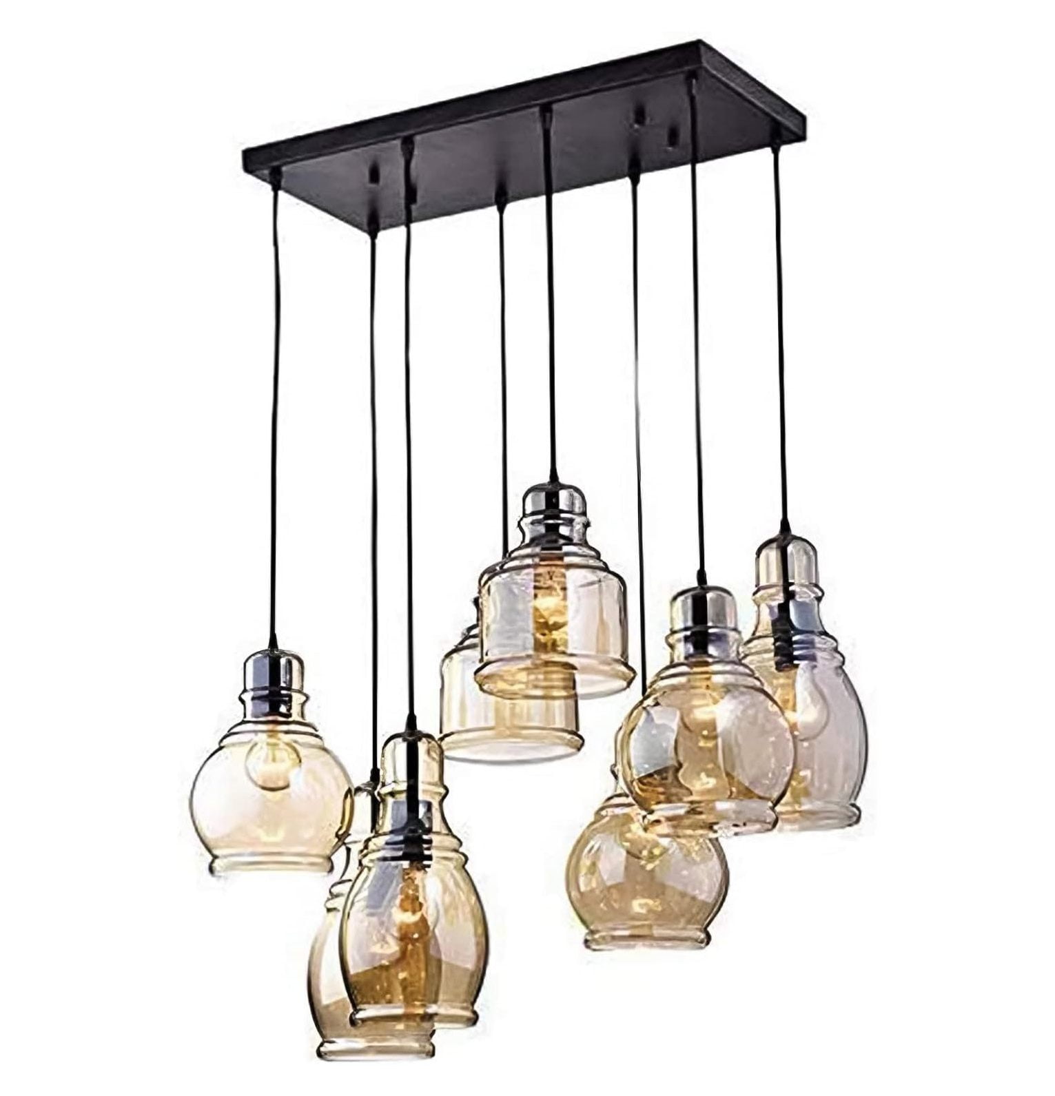 FM24 Vintage 8Lights Island Cognac Glass Cluster Pendant Chandelier