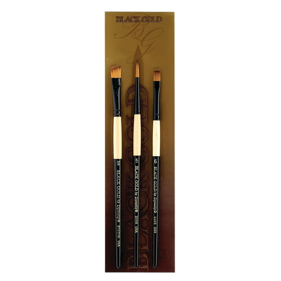 FM Brush Black Gold Short Handle 3-Brush Set, Shader 6, Round, 5, Wave Angle, 1/4"