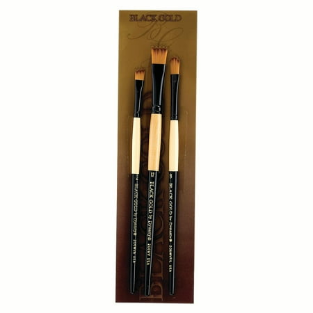 FM Brush Black Gold Short Handle 3-Brush Set, Wave Filbert 8, Wave 12, Wave Angle 1/4in