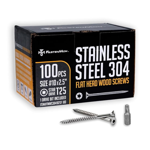 FM FASTENMON #10 x 2-1/2 inch 304 Stainless Steel Deck Screws, T25 Star ...