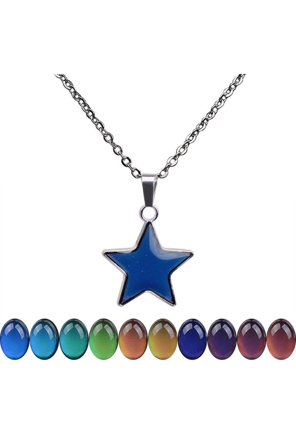 Temperature Sensing Color Changing Star Pendant Necklace with 19.29" Stainless Steel Rolo Chain ZN1312