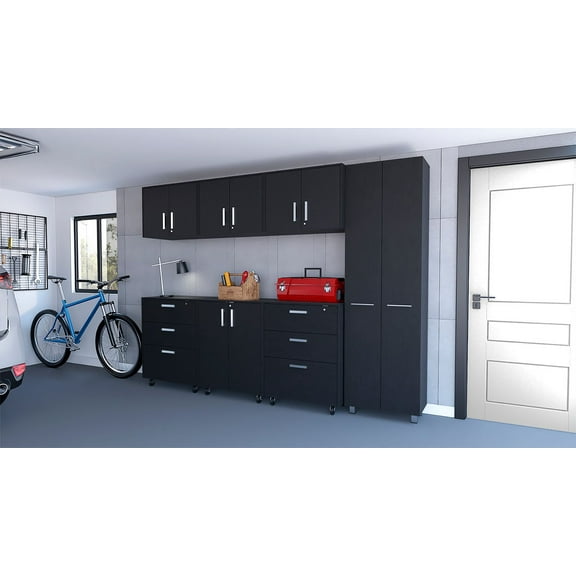 FM FURNITURE Abilene 7 Piece Garage Set Black Engineered Wood
