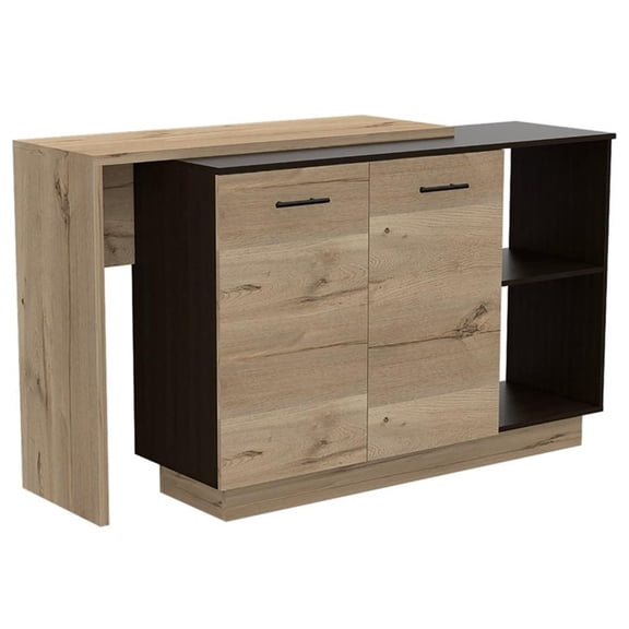 FM FURNITURE Aspen Kitchen Island with 2 Shelves Engineered Wood Brown
