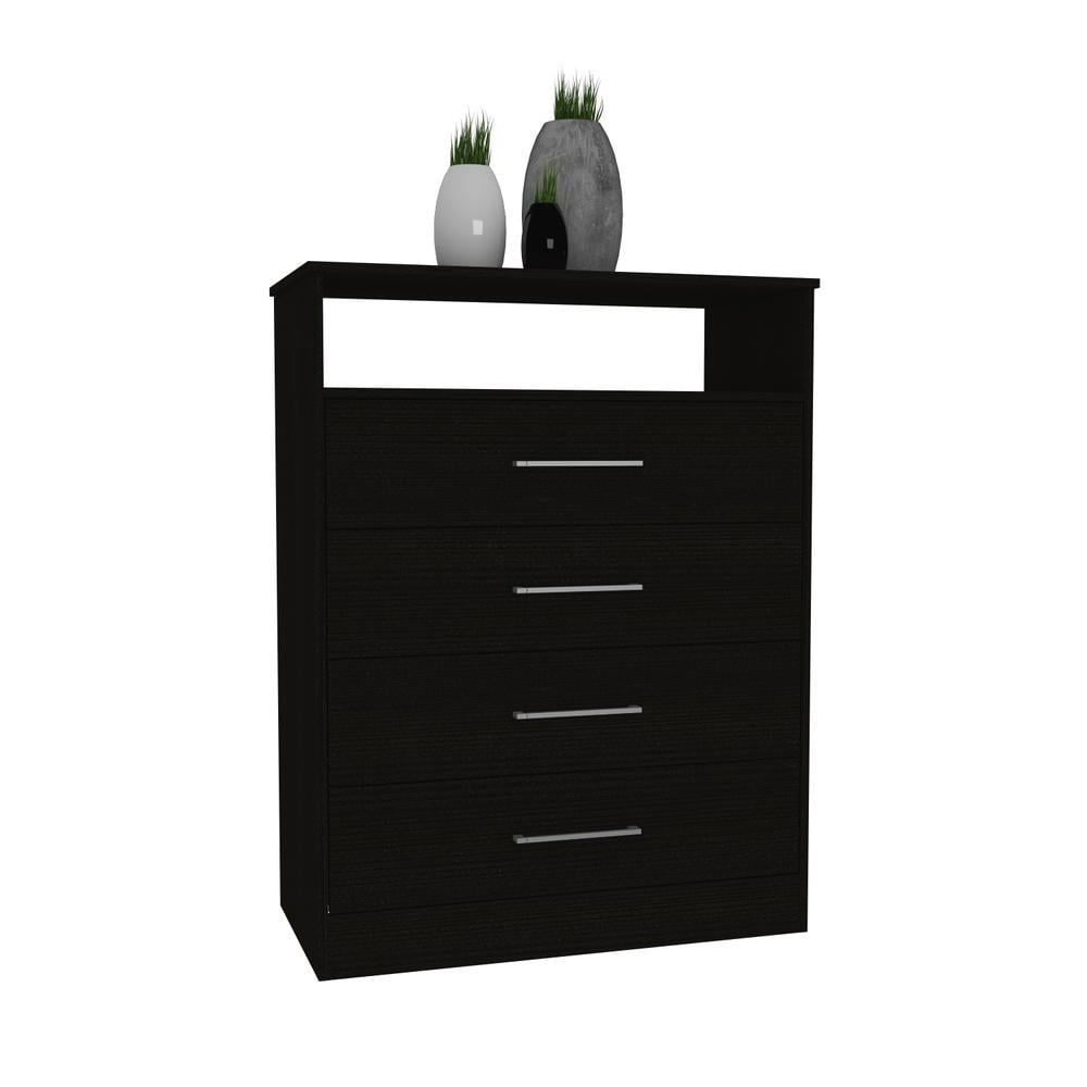 Athens Black Engineered Wood 4-Drawer Dresser with Levelers