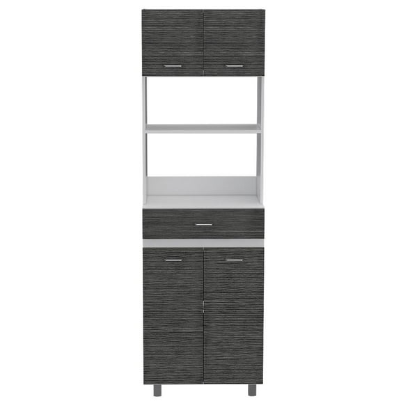 FM FURNITURE Auburn Engineered Wood Microwave Pantry Cabinet in Smokey Oak/White