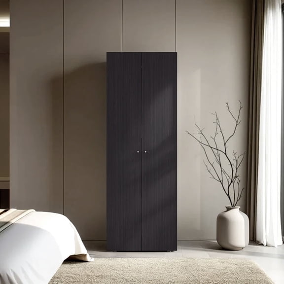 FM FURNITURE Basin 2-Door Tall Wardrobe Cabinet 66.9"H, Bedroom, Wenge