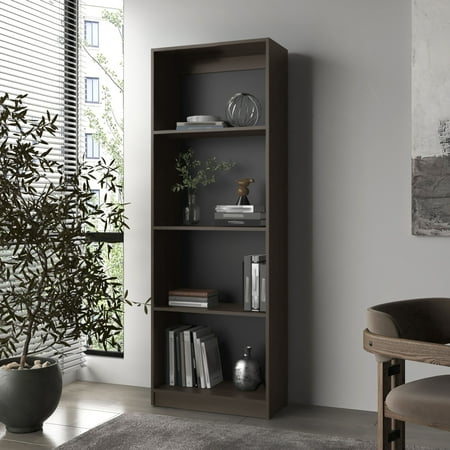 FM FURNITURE Bear Flat Bookcase with Open Storage and 4 Shelves ,Stained Walnut
