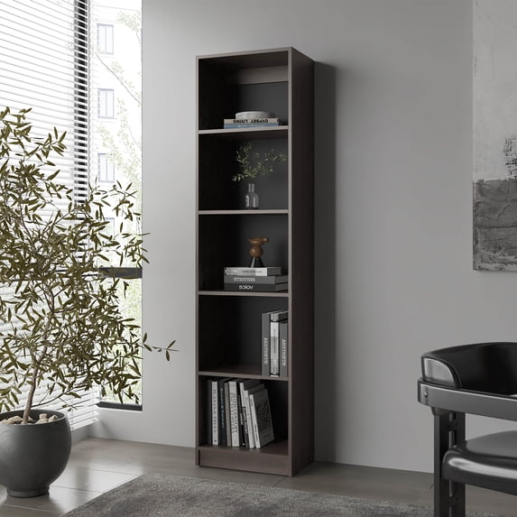 FM FURNITURE Beaver Balley Bookcase with Open Storage and 5 Shelves, Stained Walnut