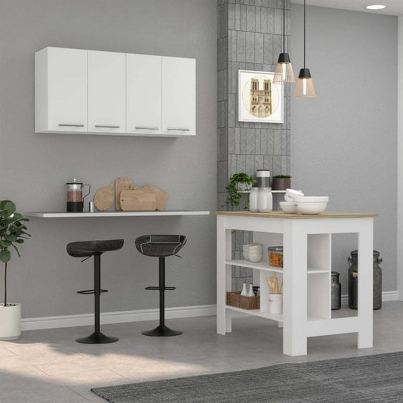 FM FURNITURE Caledon 2-Piece Modern Engineered Wood Kitchen Set in White/Oak