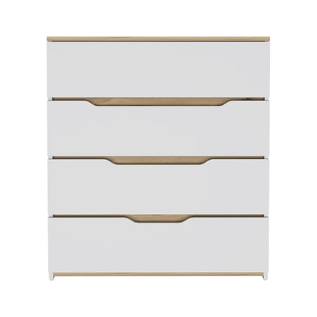 FM FURNITURE California Style Dresser, With Four Spacious Drawers White/Light Oak