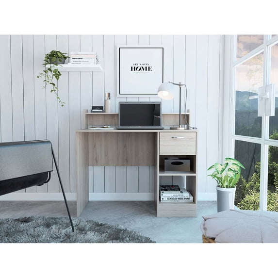 FM FURNITURE Charlette Computer Desk with 2 Shelves Gray Engineered Wood