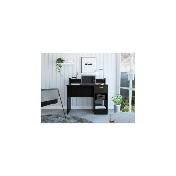 FM FURNITURE Charlette Computer Desk with Two Shelves Black Engineered Wood