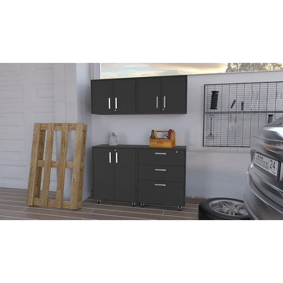 FM FURNITURE Conway 4 Piece Garage Set Black Engineered Wood
