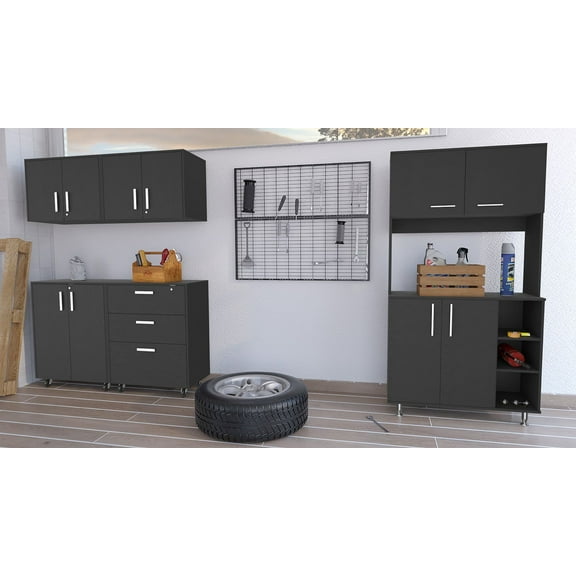 FM FURNITURE Dorset 5 Piece Garage Set Black Engineered Wood