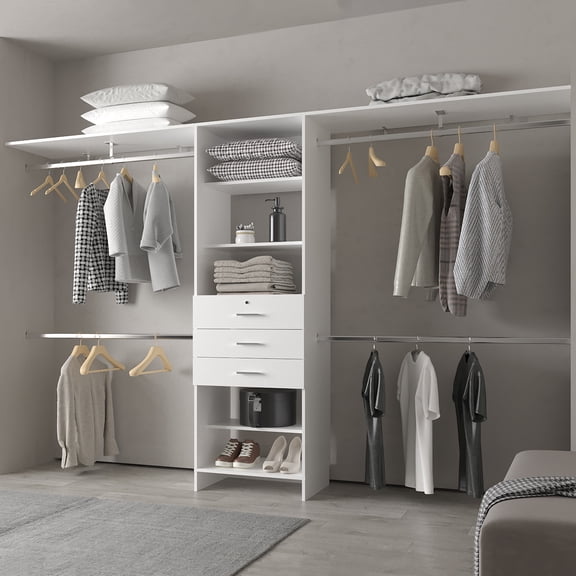 FM FURNITURE Geek Modular Closet Organizer System with Hanging Rods, Shelves, and Drawer