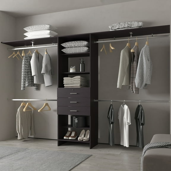 FM FURNITURE Geek Modular Closet Organizer System with Hanging Rods, Shelves, and Drawer
