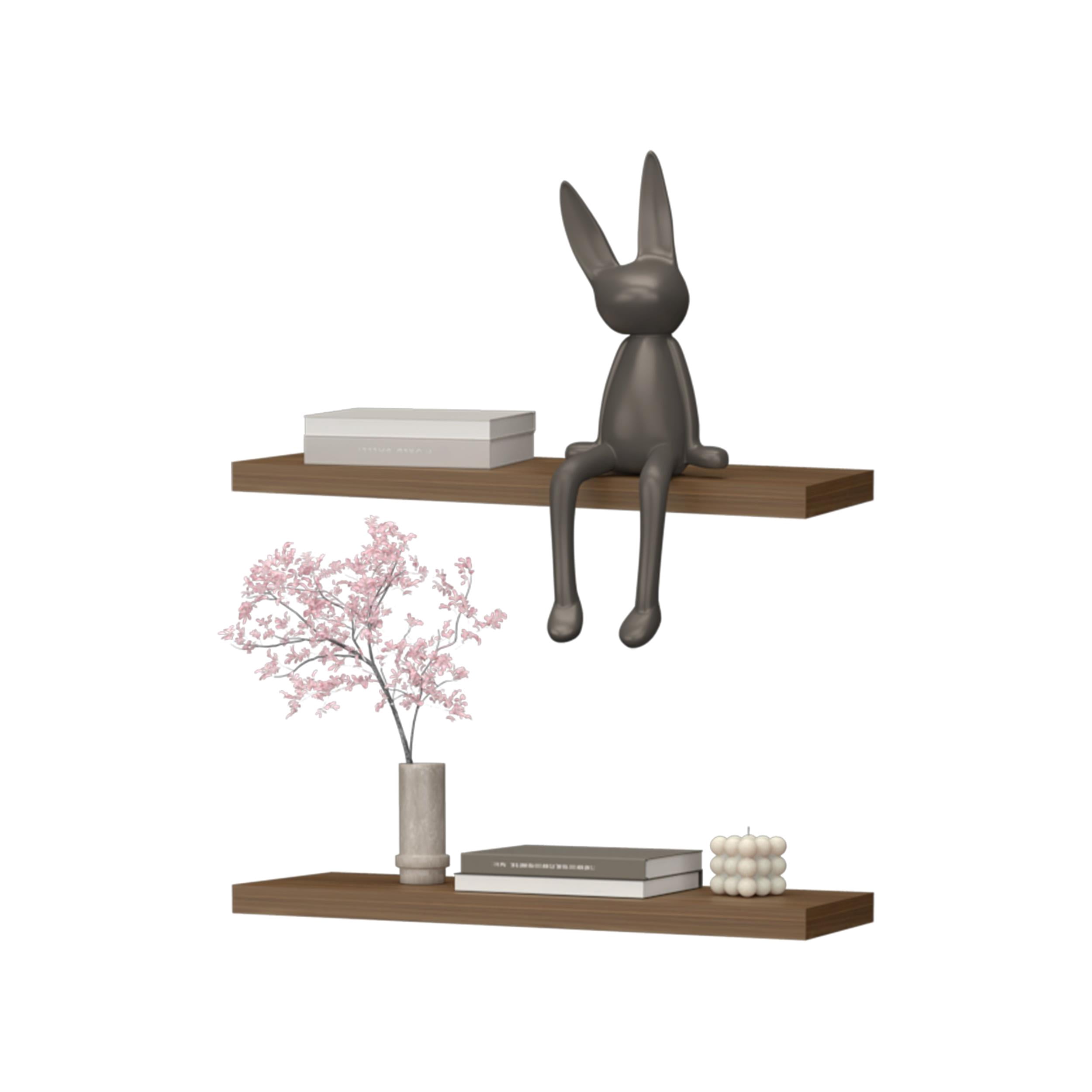 Flua Shelf FM FURNITURE Iva Floating Wall Shelf in Melamine Brown (Set of 2 ...