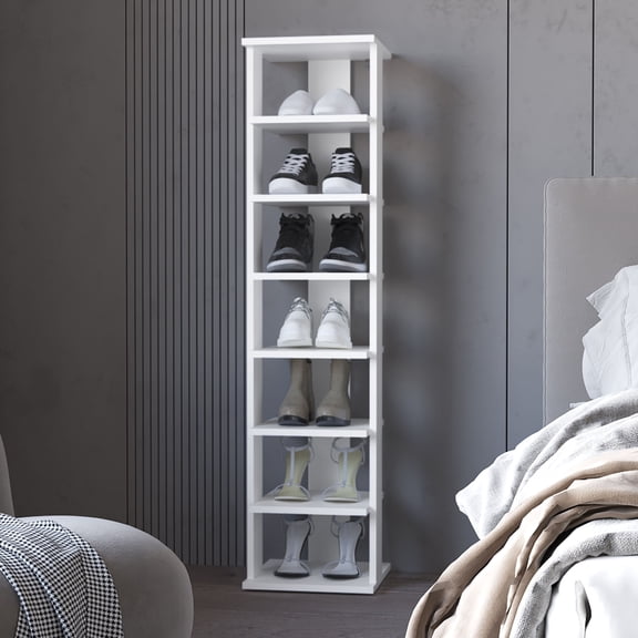 FM FURNITURE Ivonny 7-Tier Tall Vertical Shoe Rack, Freestanding Organizer with Open Shelves, White