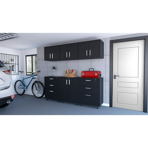 FM FURNITURE Keene 6 Piece Garage Set Black Engineered Wood