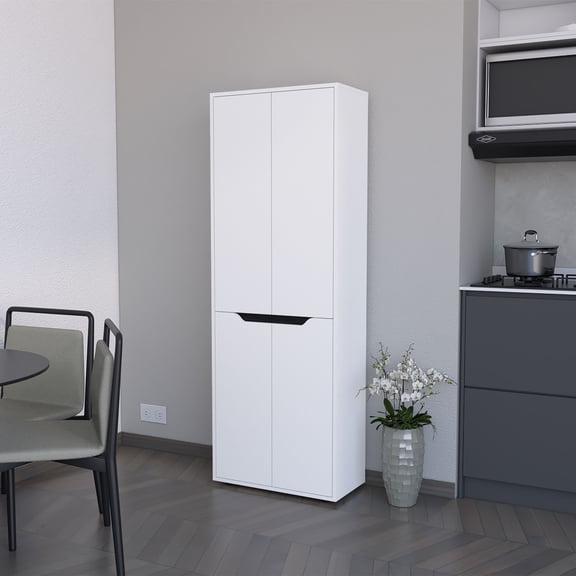 FM FURNITURE Keyser Multistorage Kitchen Pantry with 5 Shelves and 4 Doors, White/Black