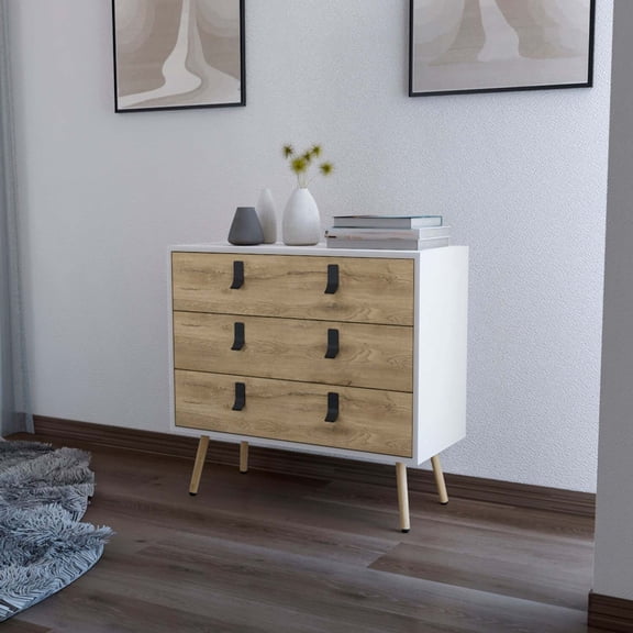 FM FURNITURE Kimball 3-drawer Dresser, Modern Chic Storage with Wooden Legs