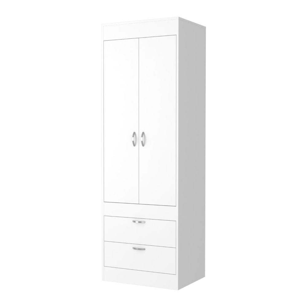 White Particle Board Contemporary Armoire with Double Doors and Drawers