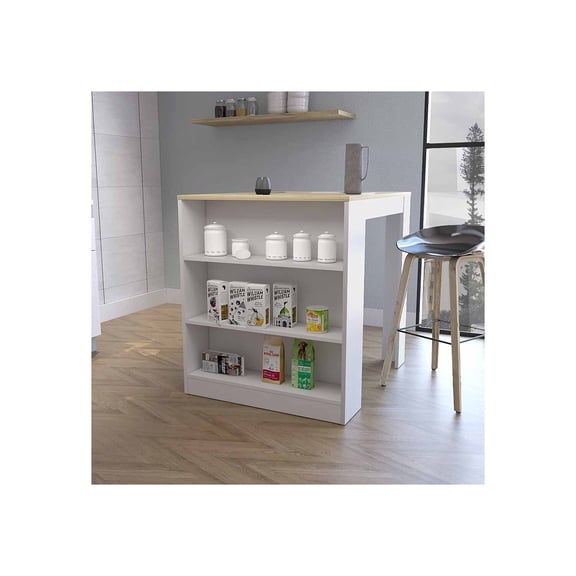 FM FURNITURE Alameda Kitchen Island, Three Drawers Concealed