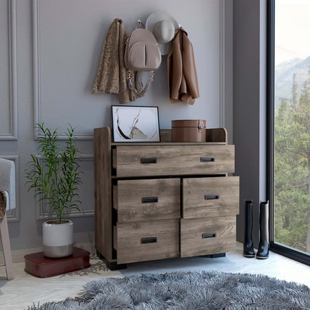 FM FURNITURE Anemone Dresser, with Double Drawer, and 4 Single Drawers Dark Brown