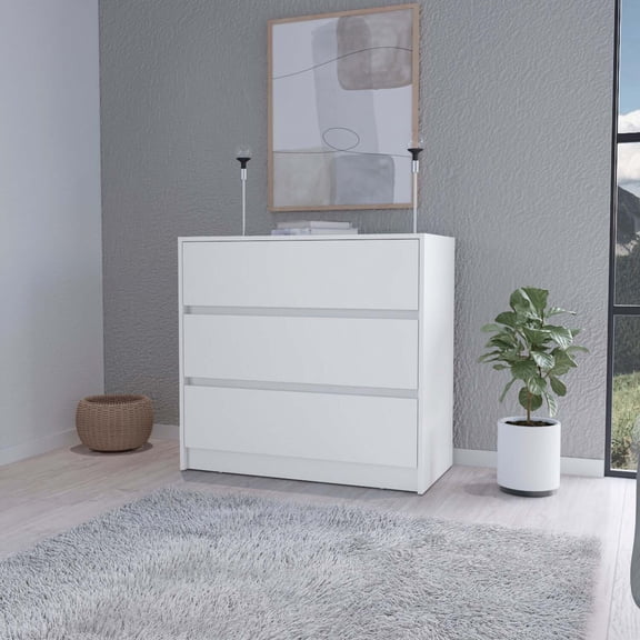 FM FURNITURE Avra 3 Drawer Dresser, Manufactured Wood Top and Front Chest of Drawers