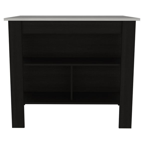 FM FURNITURE LLC Brooklyn Kitchen Island ,Black / Ibiza Marble